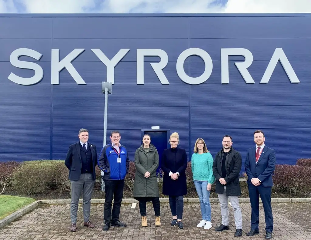 CAA Skyrora staff with CAA representatives outside Skyrora's engineering facilities.