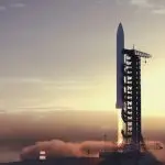 A rendered image of Skyrora XL blast-off. The rocket is just 22 metres high and will be powered by 3D printed engines